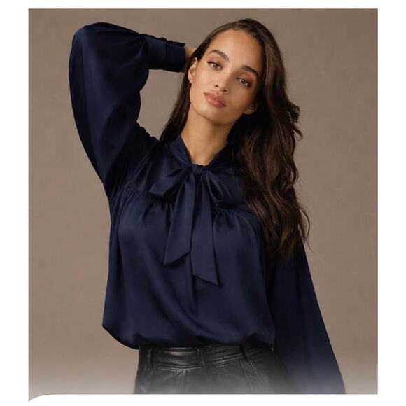 HUNTER BELL Tops - Hunter Bell The Celeste Silk Voile Blouse in Navy XS